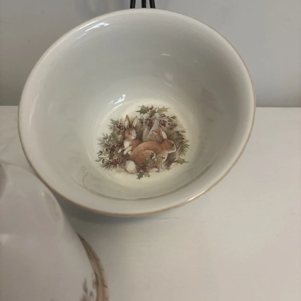 Cracker Barrel Winter Woodland Rabbits Bowls Set of 2